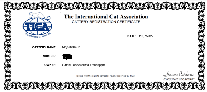 FloridaMaineCoons.com Certificate